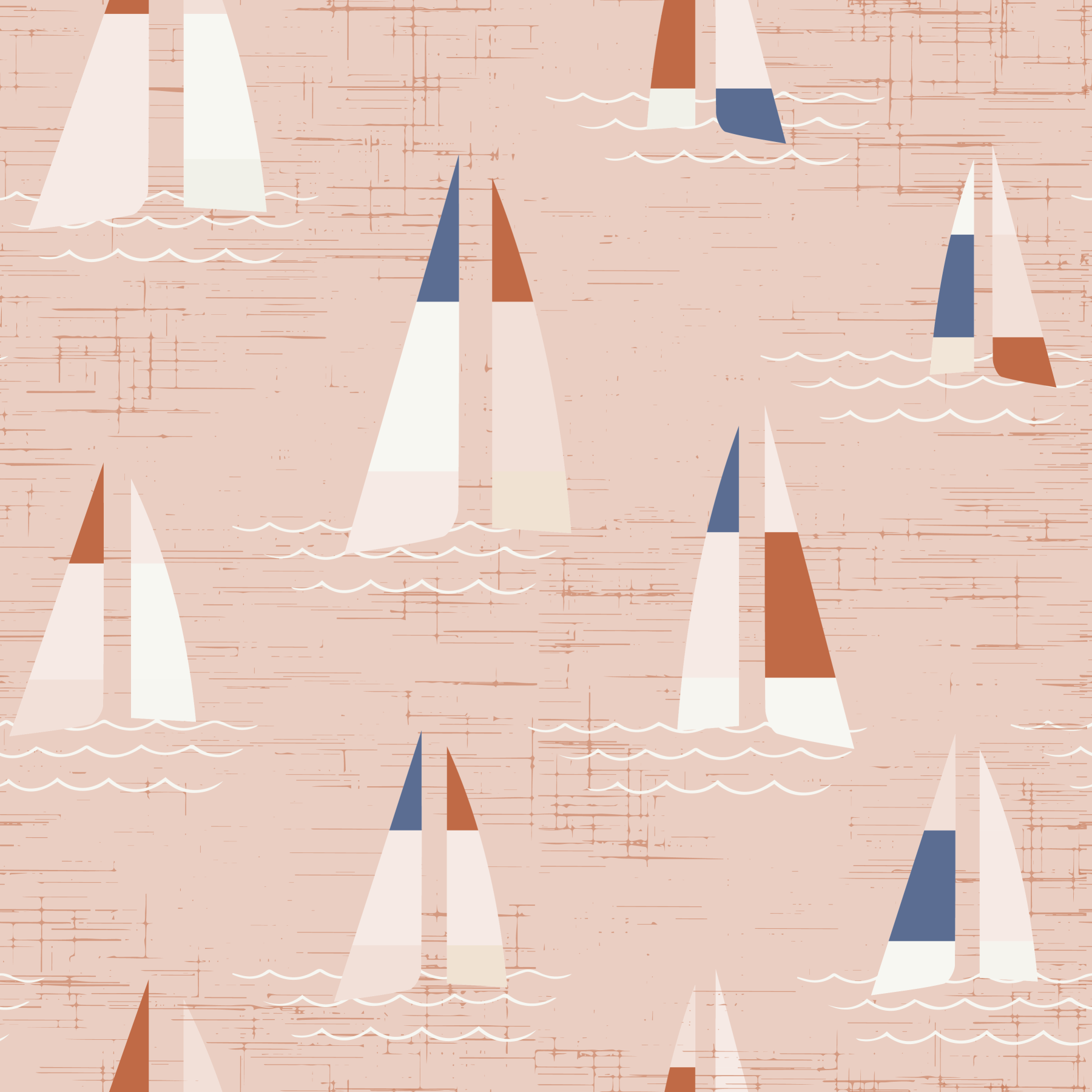 Blush Pink Mid Century Sailboats Wallpaper⁠