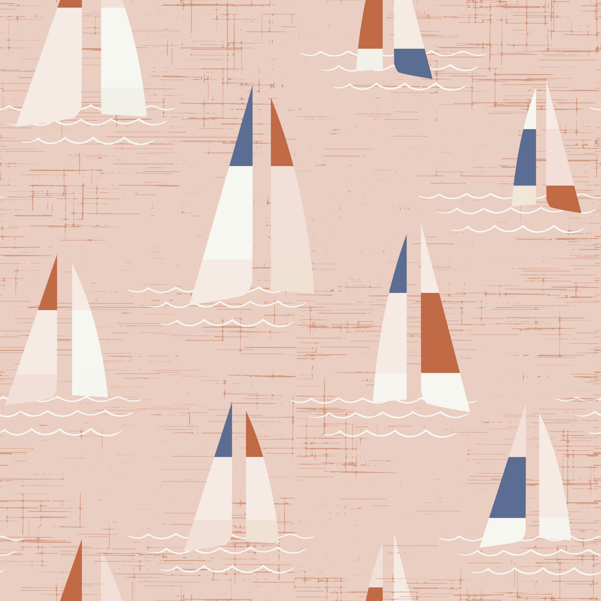 Blush Pink Mid Century Sailboats Wallpaper⁠ in your room
