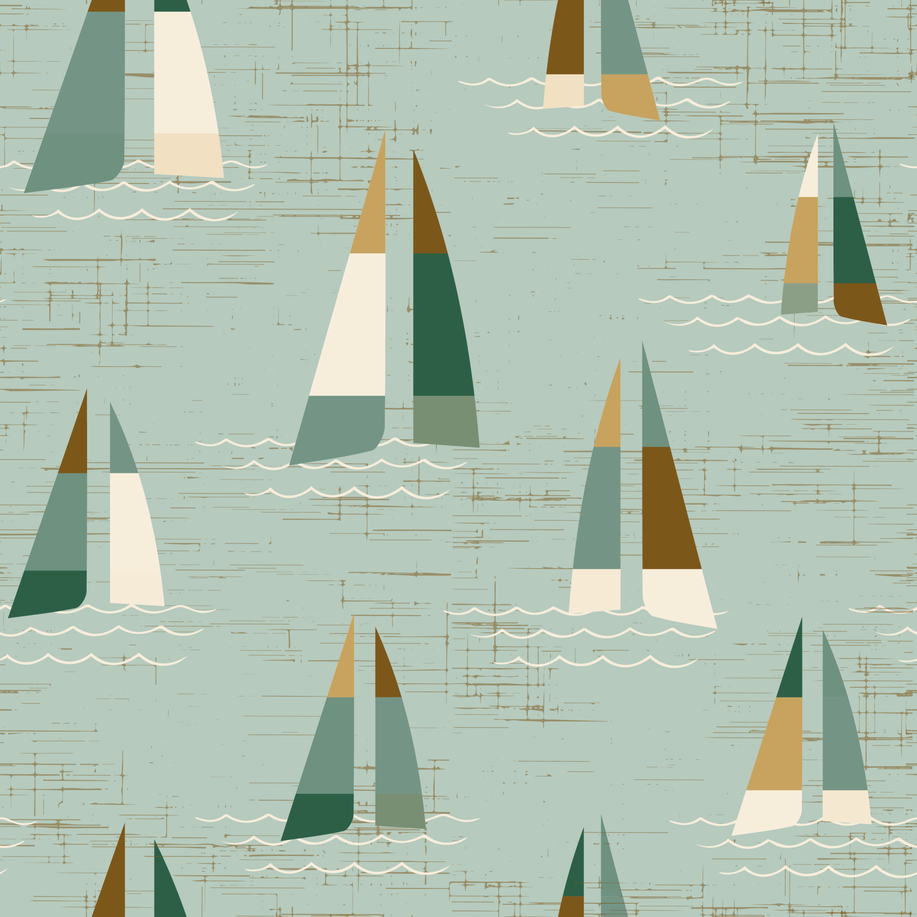 Seafoam Green Mid Century Sailboats Wallpaper Wallpaper⁠