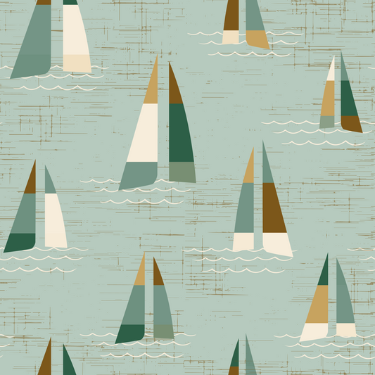 Seafoam Green Mid Century Sailboats Wallpaper