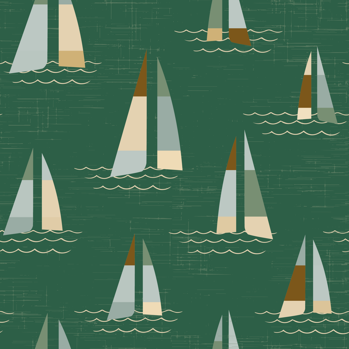 Emerald Green Mid Century Sailboats Wallpaper⁠ in your room