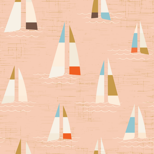 Peach Mid Century Sailboats Wallpaper
