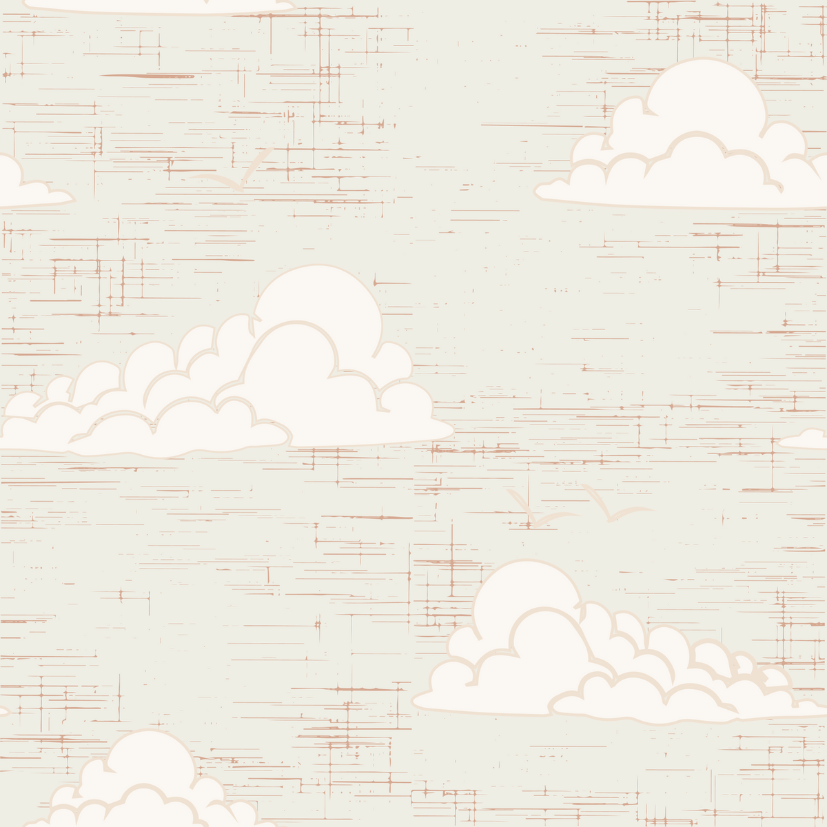 Cream Mid Century Cloud Sky Wallpaper⁠ in your room