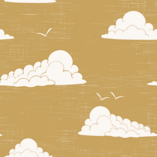 Mustard Mid Century Cloud Sky Wallpaper