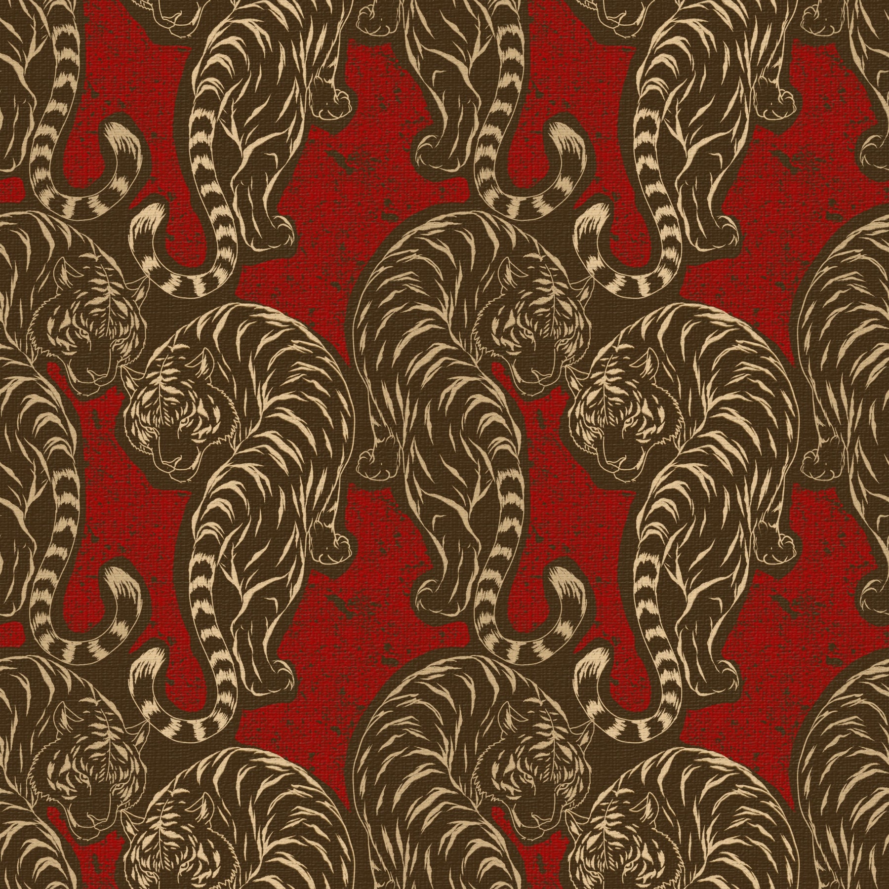 Imperial Crimson Tiger wallpaper warms a bold Nursery room with prowling feline stripes.