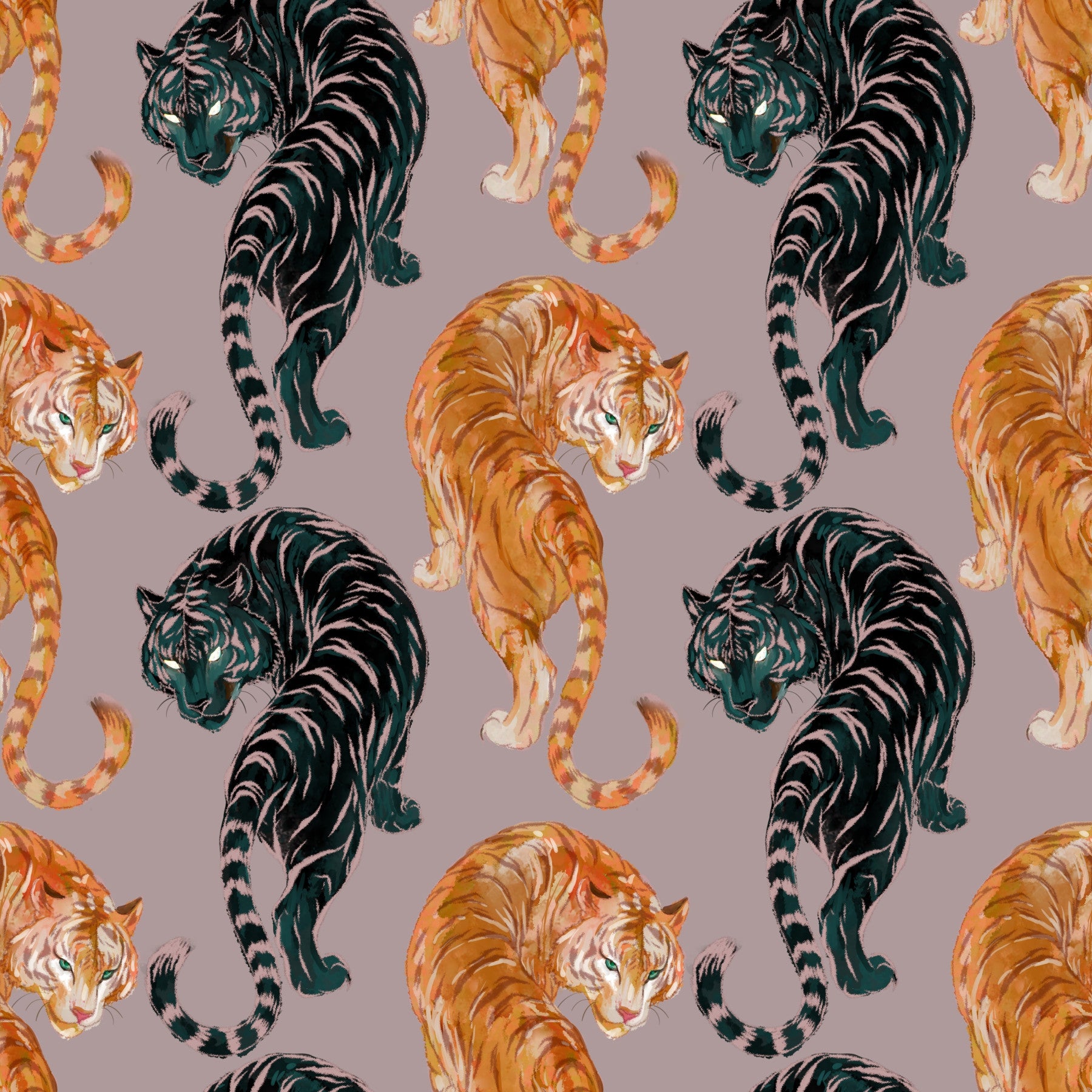 Two prowling tigers face off in a nursery area with this Imperial Tiger wallpaper.