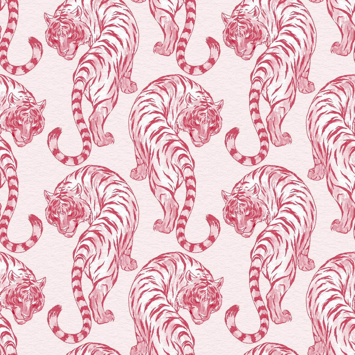 Crimson Tiger Chinoiserie Pattern Wallpaper in your room — zoomed