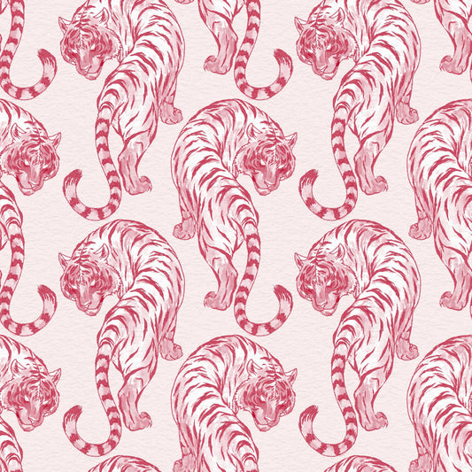 Crimson Tiger Chinoiserie Pattern Wallpaper