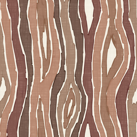 Organic Wavy Woodgrain Vertical Stripes - Earthy Clay Wallpaper⁠
