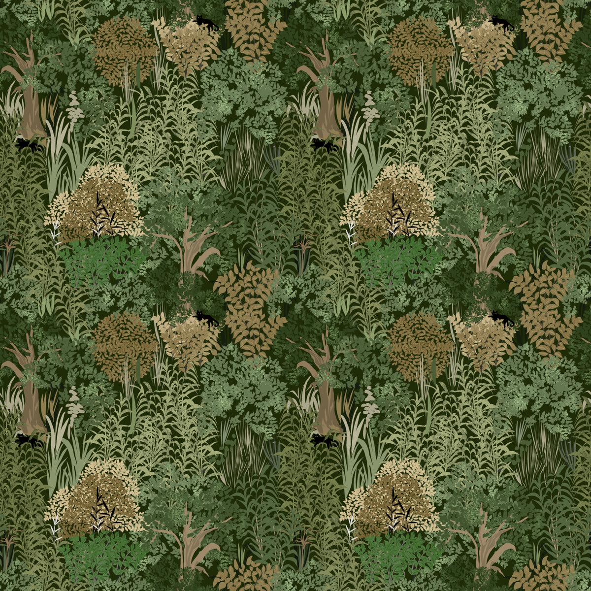 Enchanted Botanical Jungle and Hidden Panthers Wallpaper⁠ in your room — zoomed