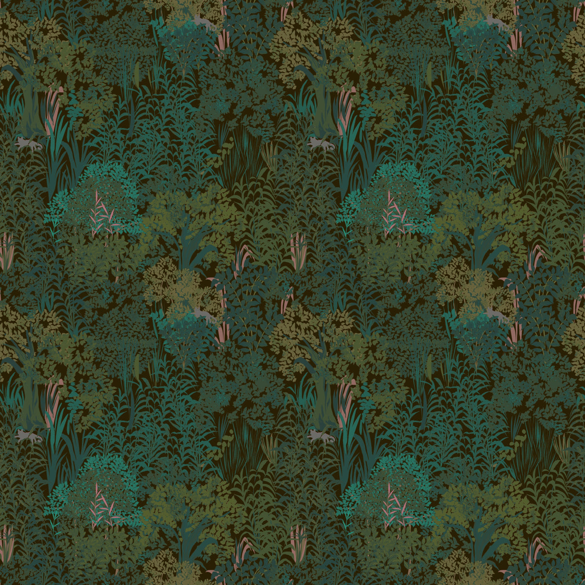 Enchanted Forest Walk: Deep Green Botanical Wallpaper⁠ in your room — zoomed