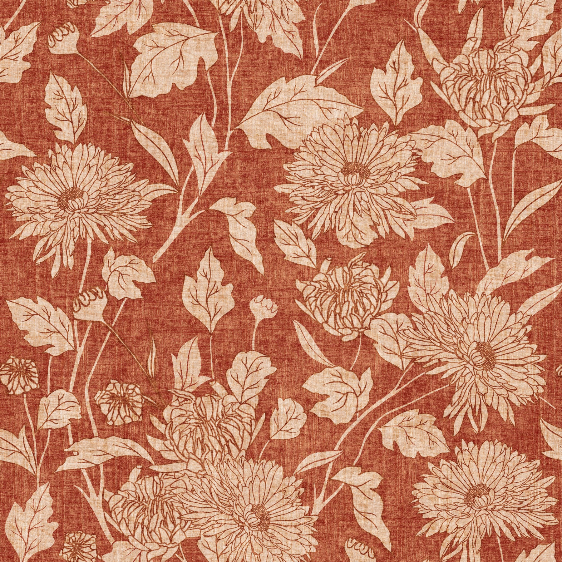 Terracotta Chrysanthemum Vintage Floral Wallpaper Wallpaper⁠