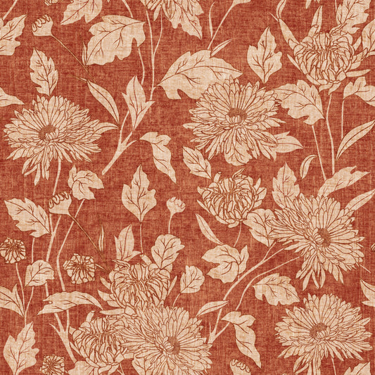 Terracotta Chrysanthemum Vintage Floral Wallpaper Wallpaper⁠