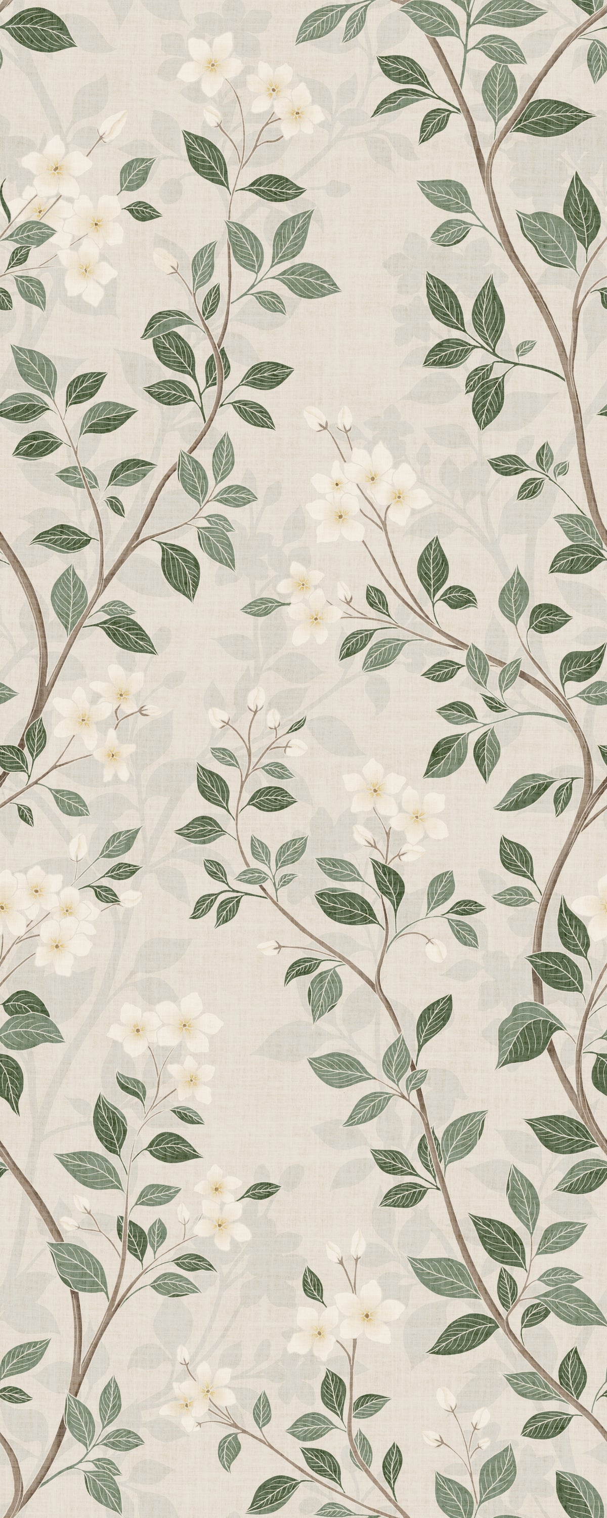 Serene Jasmine Branches Botanical Wallpaper⁠ in your room — zoomed