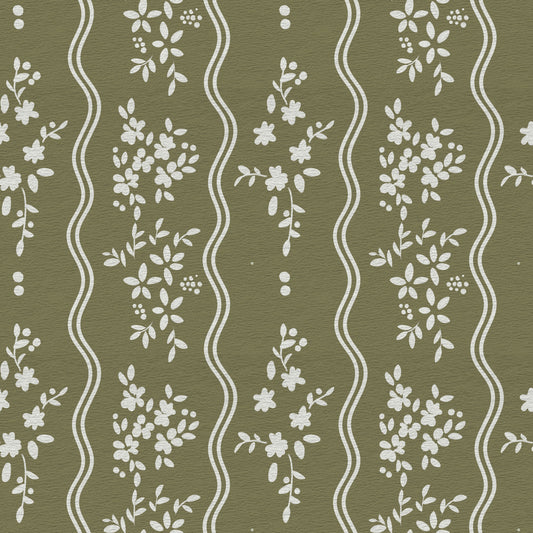 Olive Meadow Wavy Stripe Wallpaper⁠