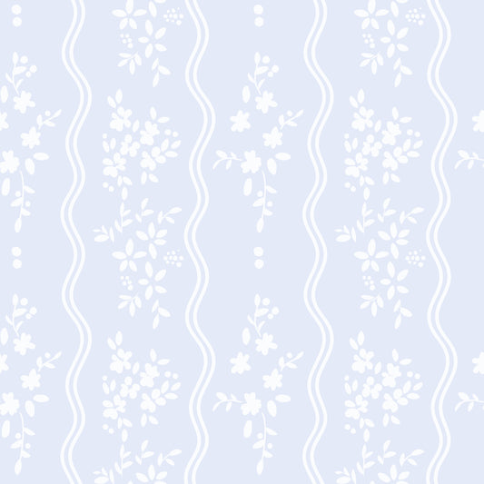 Whispering Meadow Pastel Blue Floral Stripe Wallpaper⁠