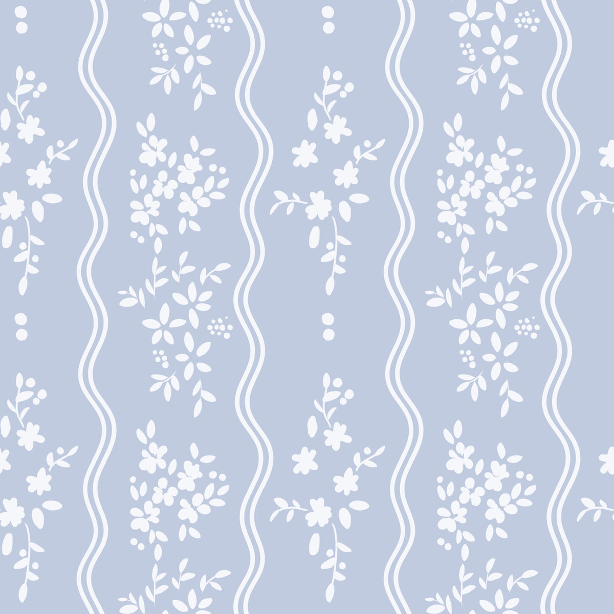 Soft Blue Dainty Floral and Wavy Stripe Wallpaper⁠ in your room