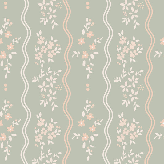 Sweet Sage and Blush Cottage Stripe Wallpaper Wallpaper⁠