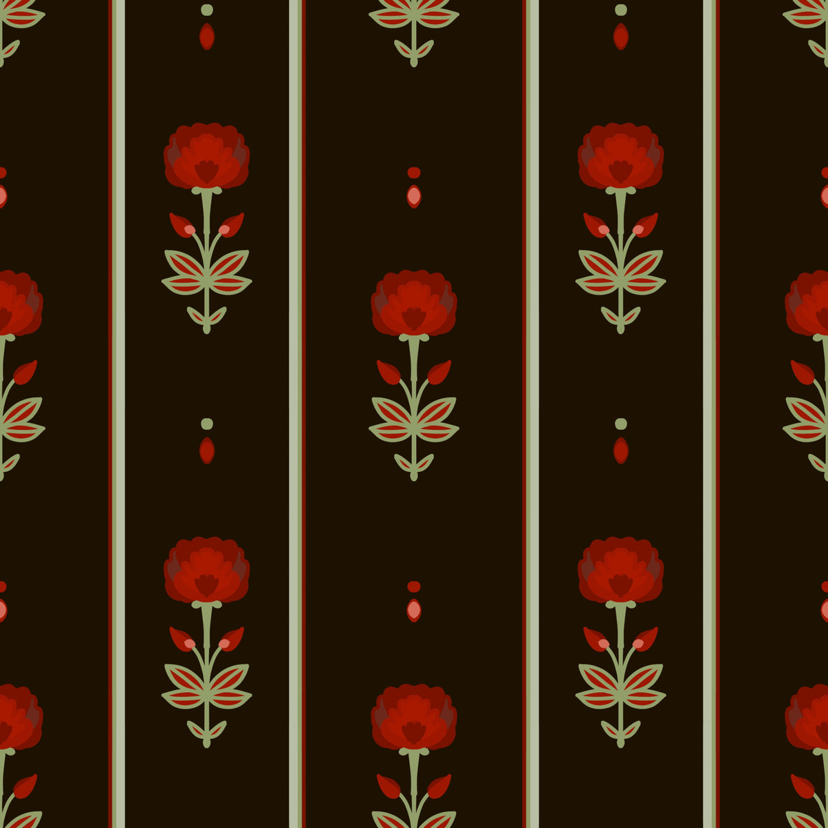 Crimson Folk Art Floral Stripe Wallpaper⁠ in your room