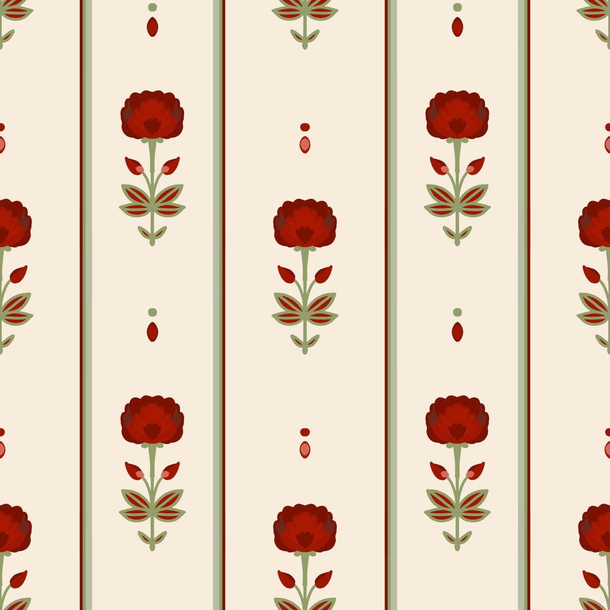 Vintage Heritage Red Floral Stripe Wallpaper⁠ in your room