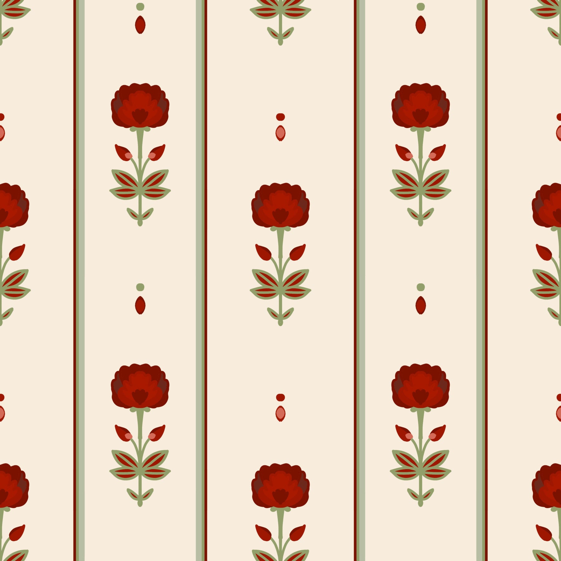 Vintage Heritage Red Floral Stripe Wallpaper⁠
