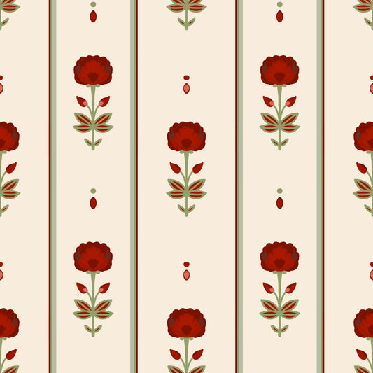 Vintage Heritage Red Floral Stripe Wallpaper Wallpaper⁠