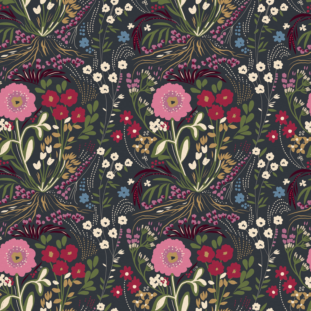Enchanted Midnight Folk Floral Wallpaper⁠ in your room — zoomed