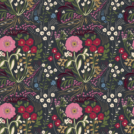 Enchanted Midnight Folk Floral Wallpaper Wallpaper⁠