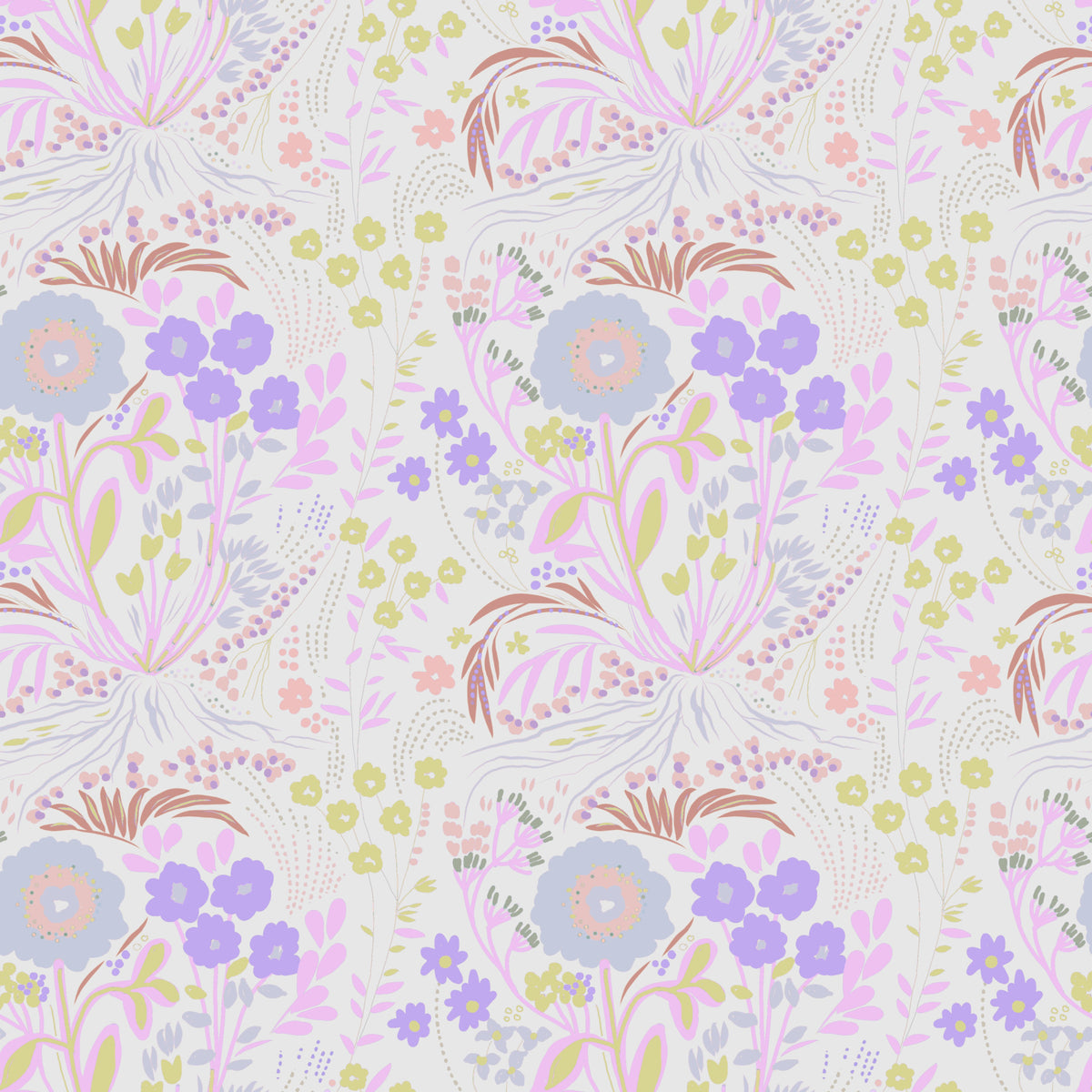 Whimsical Pastel Meadow Floral Wallpaper⁠