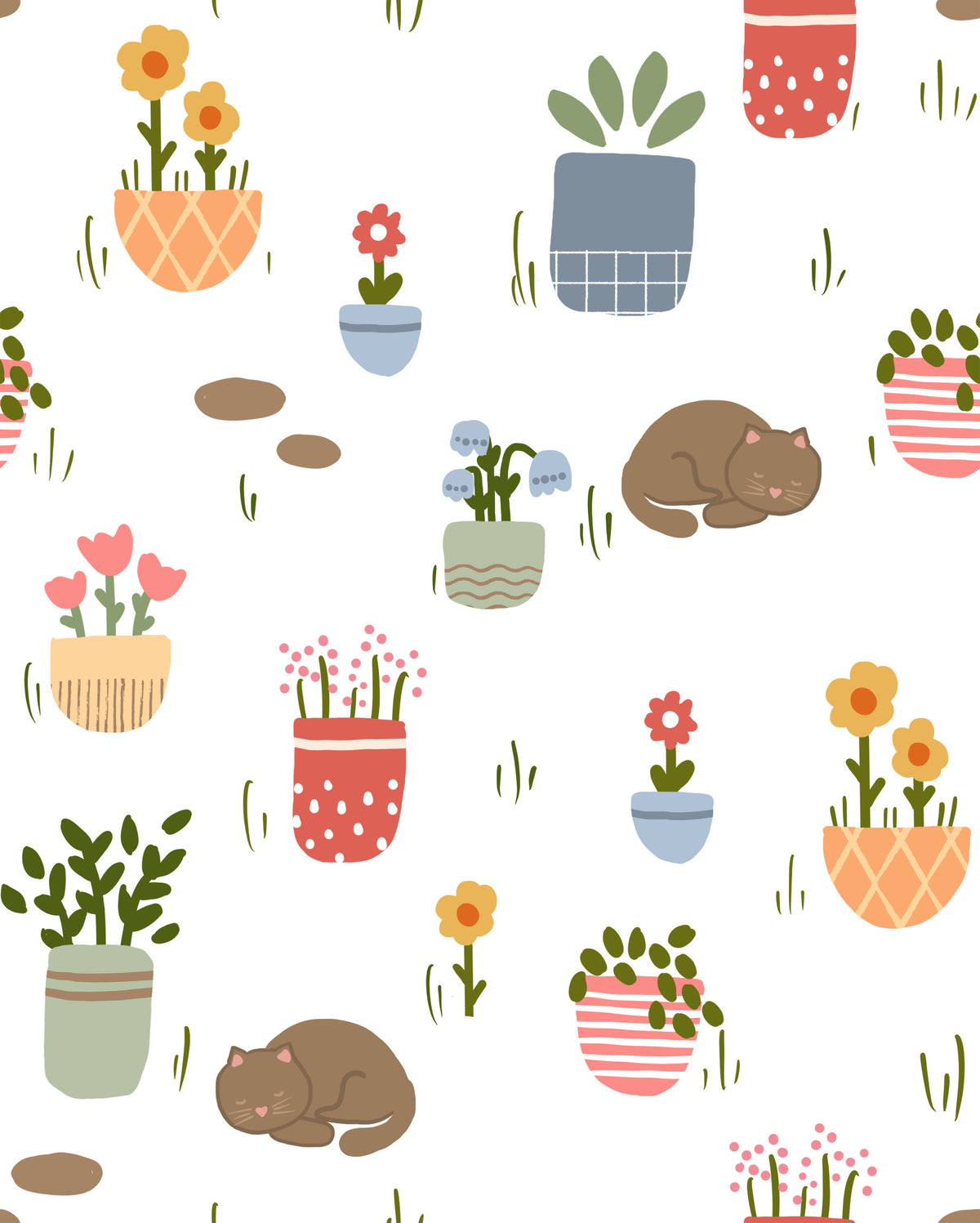 Sleeping Cats and Potted Plants Wall Mural in your room