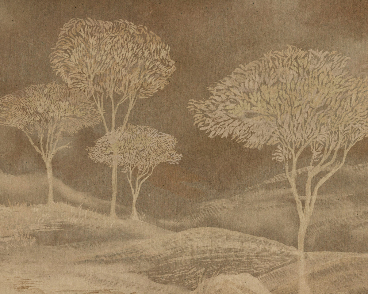 Rustic Sepia Hills Landscape Wall Mural in your room — zoomed