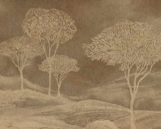 Rustic Sepia Hills Landscape Wallpaper Wall Mural