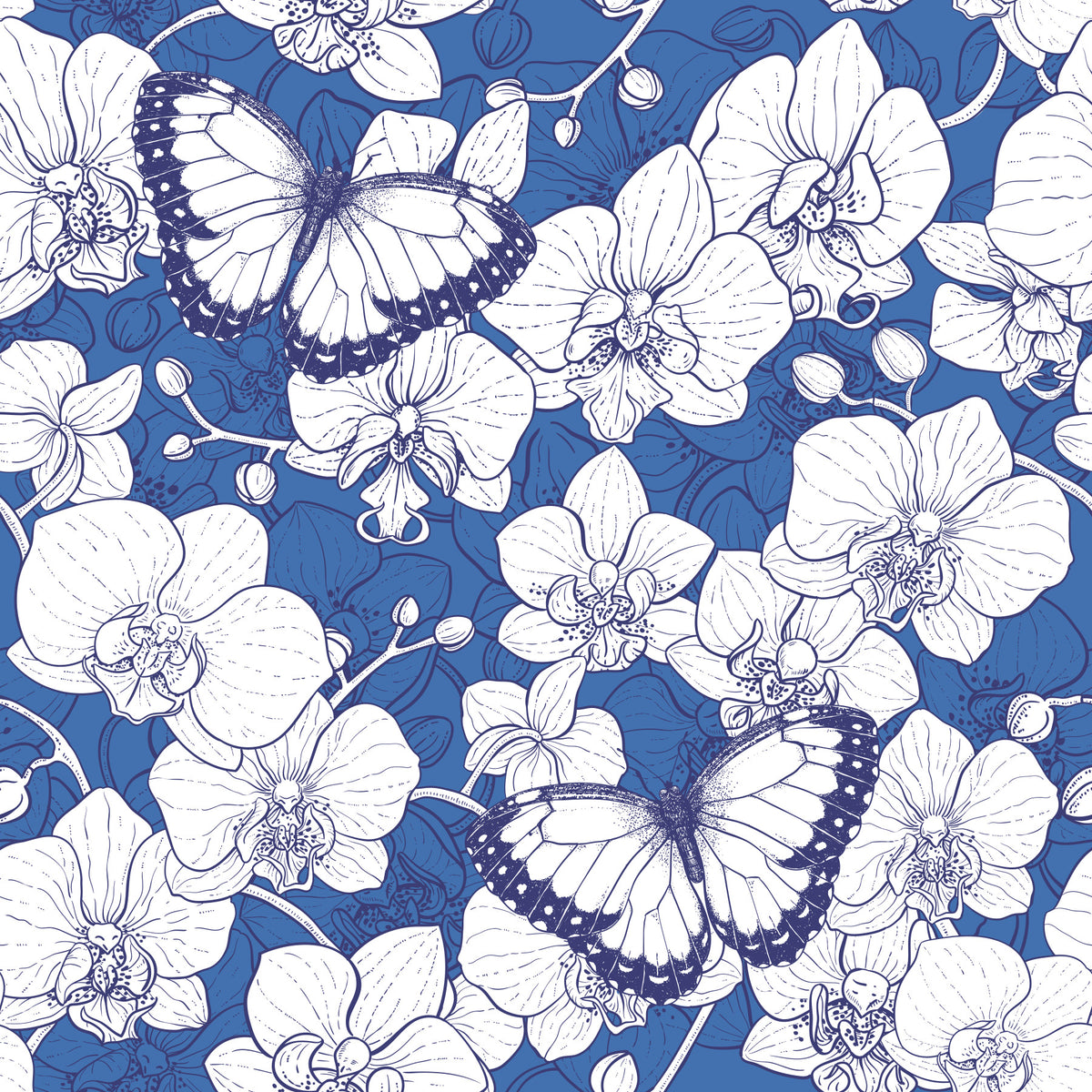 Botanical Orchid Garden with Butterflies Wallpaper⁠ in your room