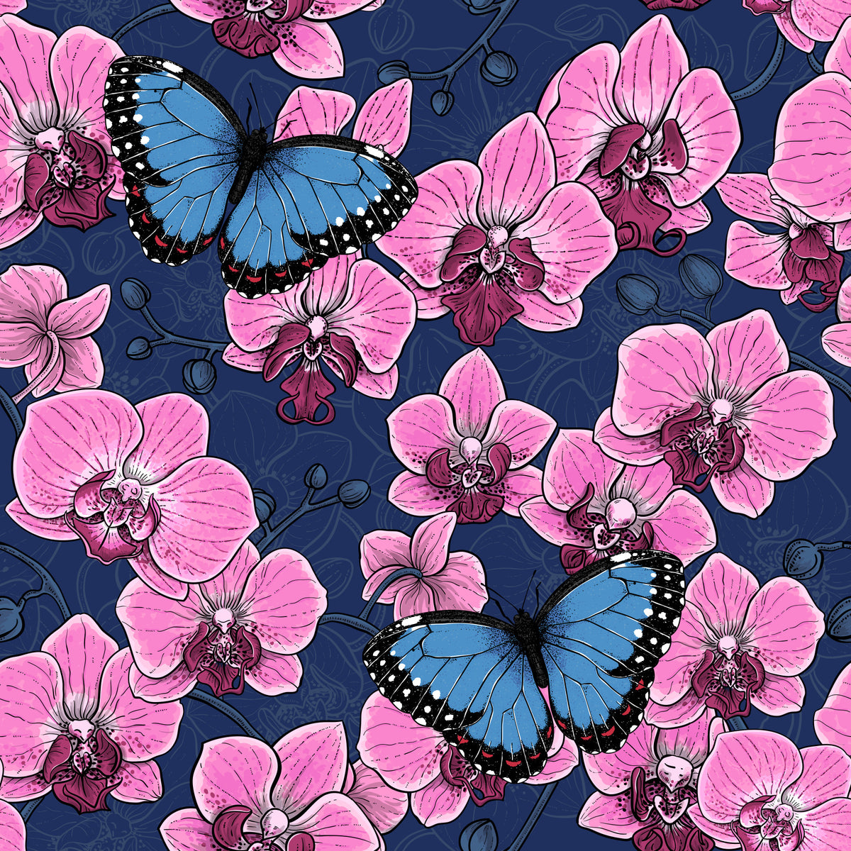 Botanical Orchid Garden with Butterflies 3 Wallpaper⁠ in your room