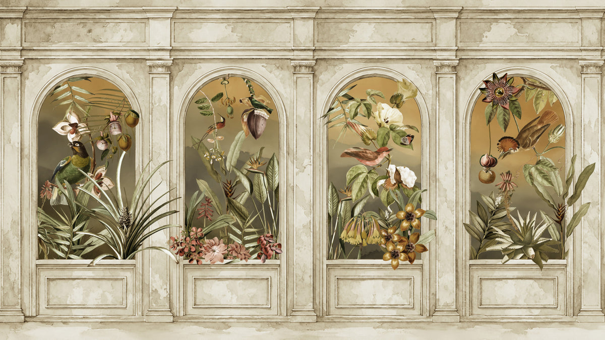 Classical Colonnade and Exotic Botanical Garden Wall Mural in your room — zoomed