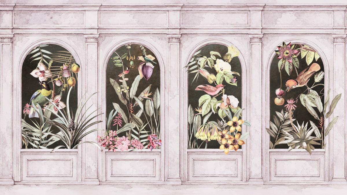 Vintage Architectural Botanical Arches Wall Mural in your room