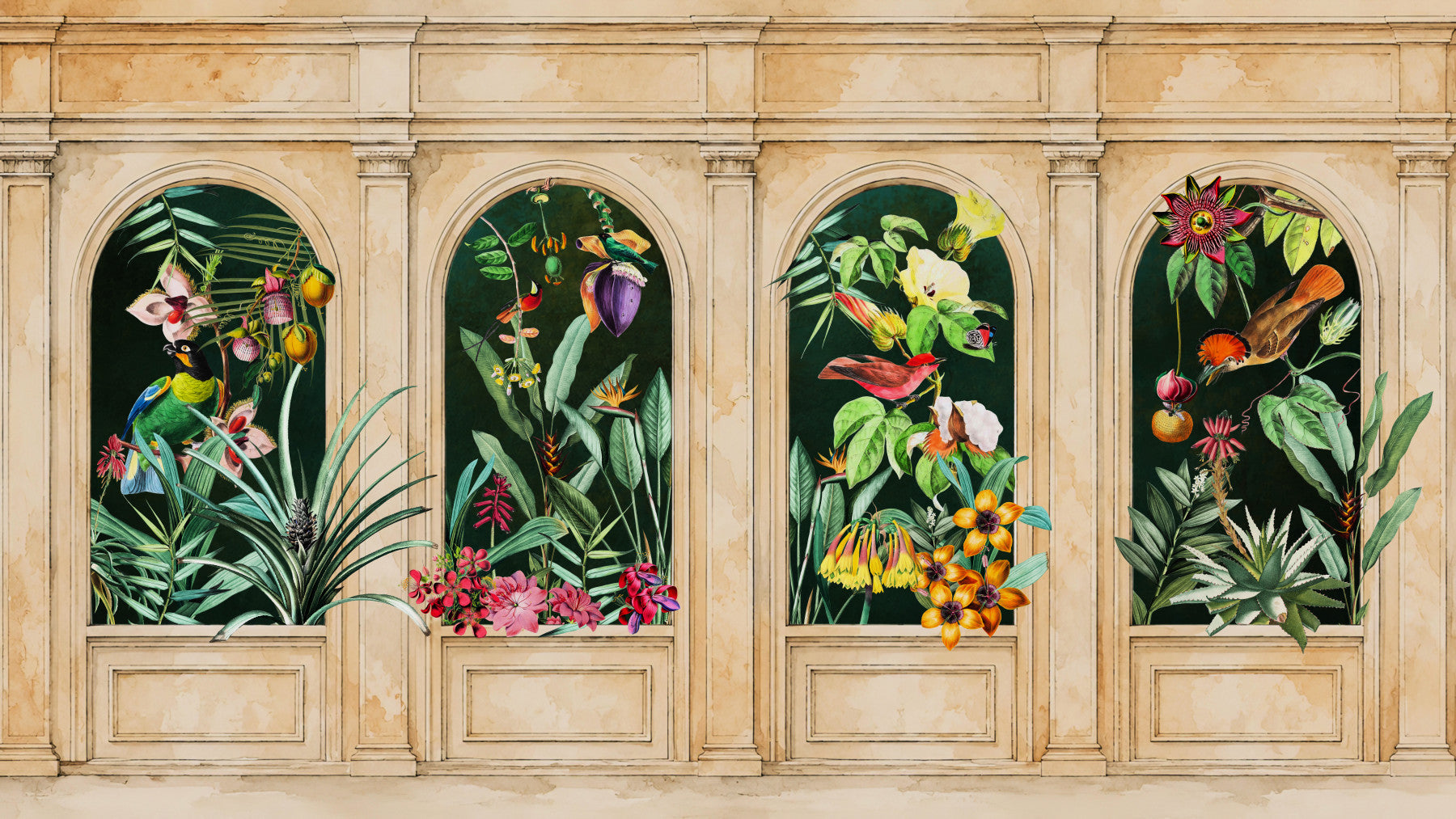 Classical Archways Exotic Botanical Wall Mural