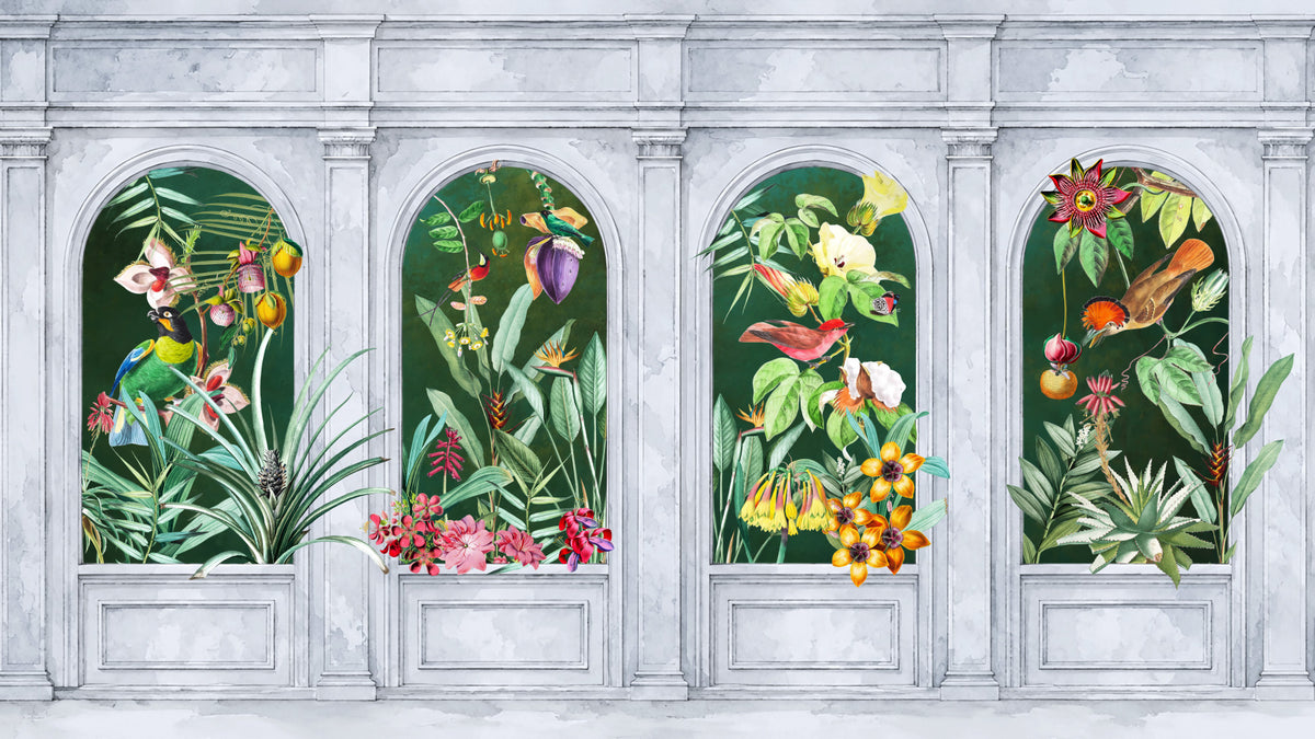 Orangerie Arches Tropical Botanical Wall Mural in your room — zoomed