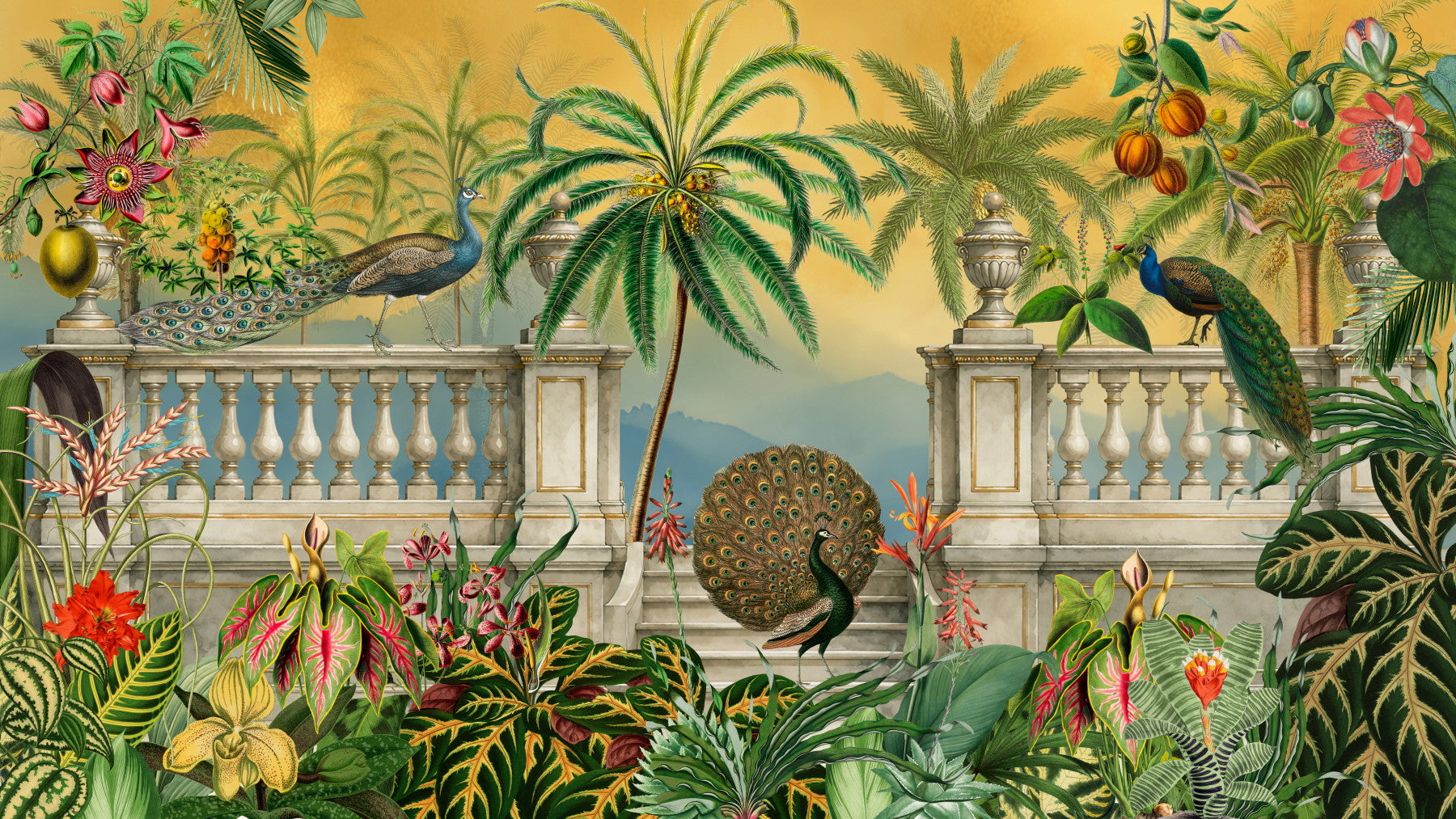 Imperial Peacock Terrace Tropical Wall Mural