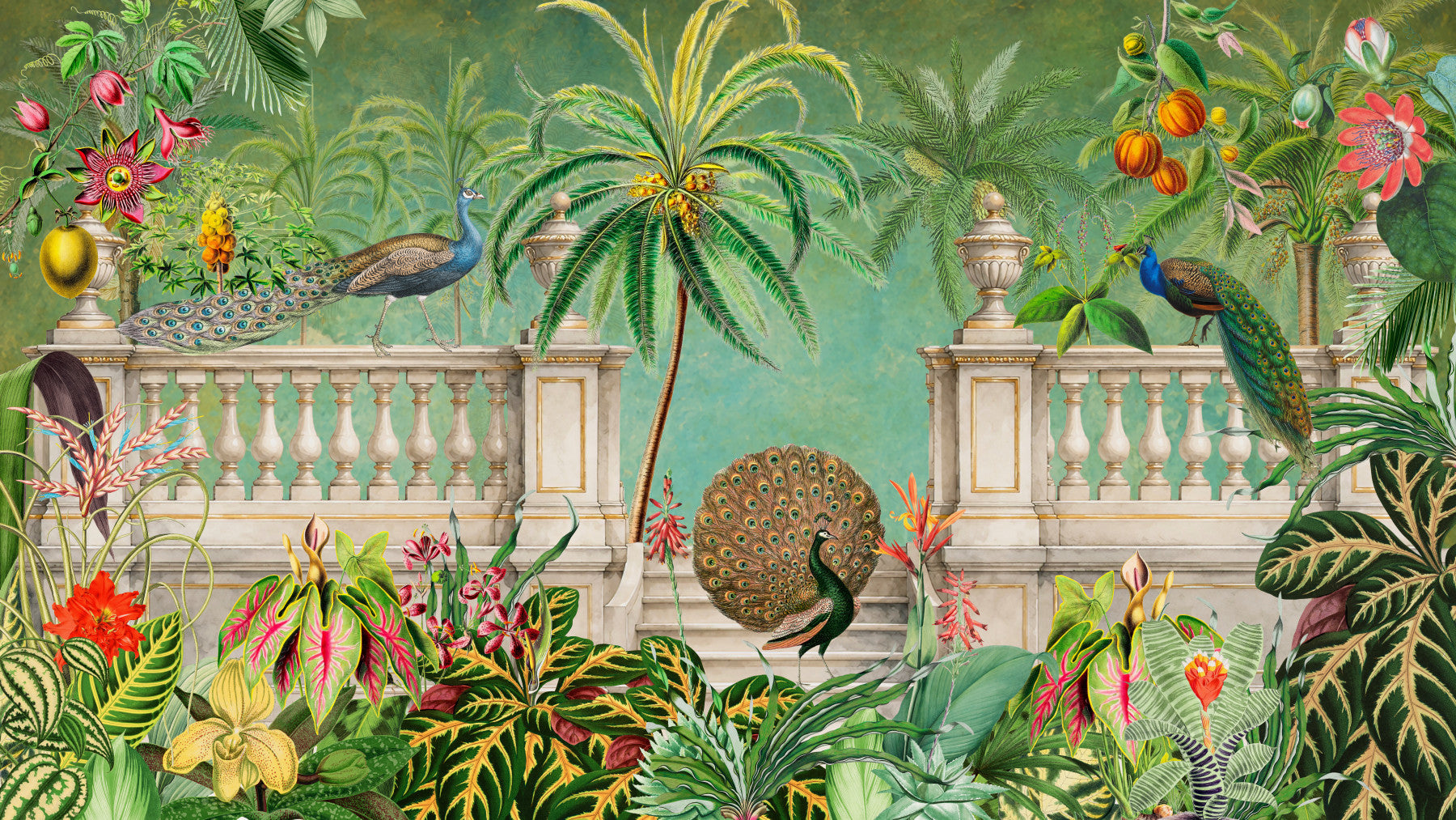 Vintage Peacock Palace Tropical Garden Wall Mural Wall Mural