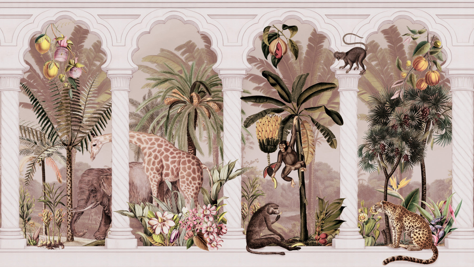 Mughal Colonnade Safari Jungle Wallpaper Wall Mural