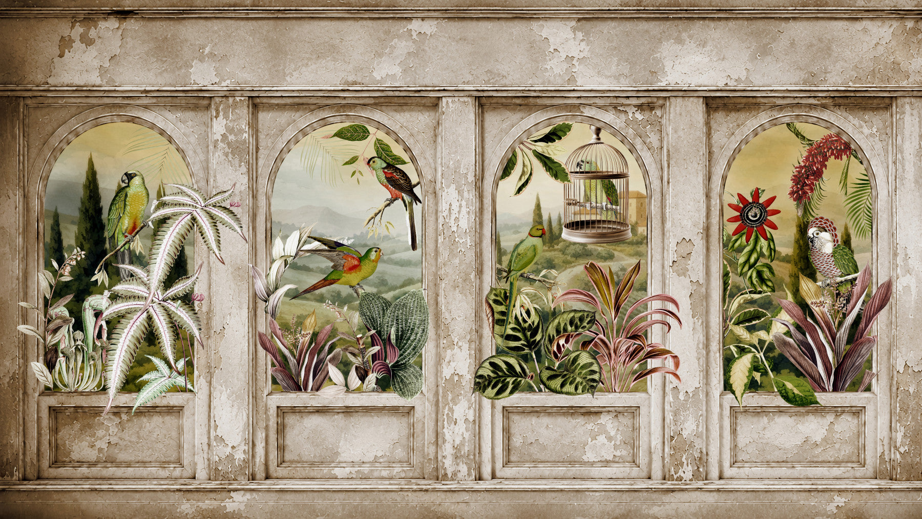 Vintage Parrot Arches Wall Mural