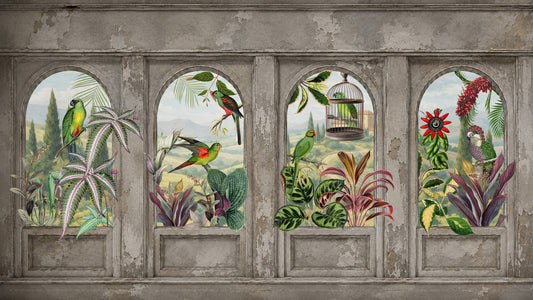Antique Aviary Arched Wall Mural