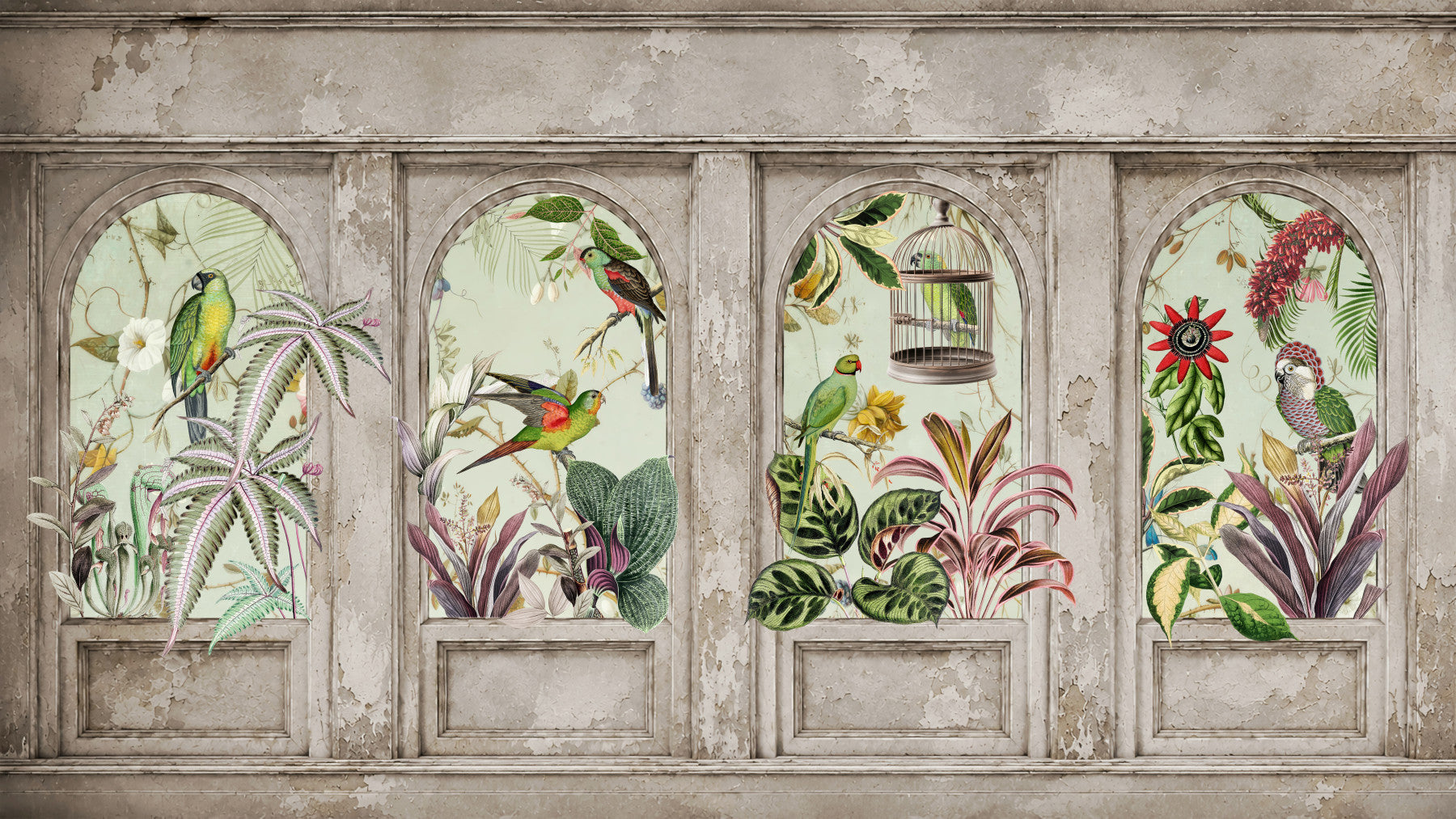 Exotic Aviary Archway Wall Mural