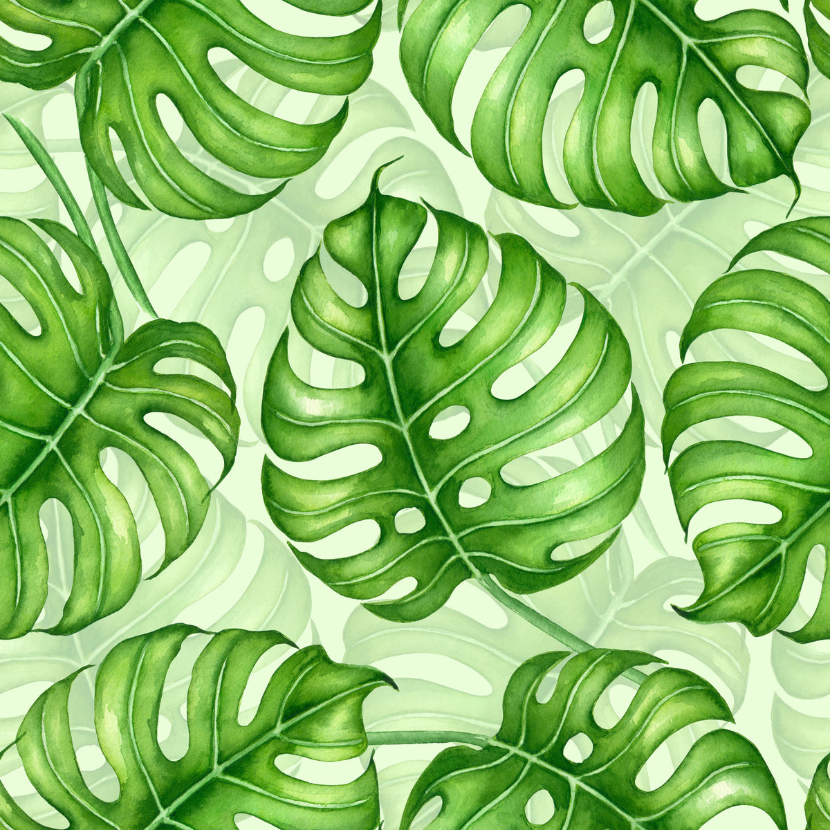 Monstera watercolor  in green Wallpaper⁠ in your room