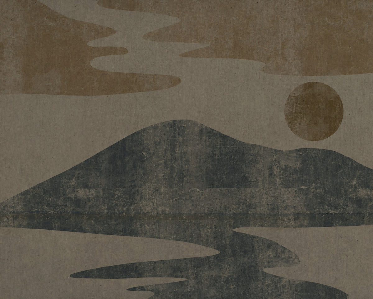 Charcoal and Ochre Wabi-Sabi Landscape Wall Mural in your room