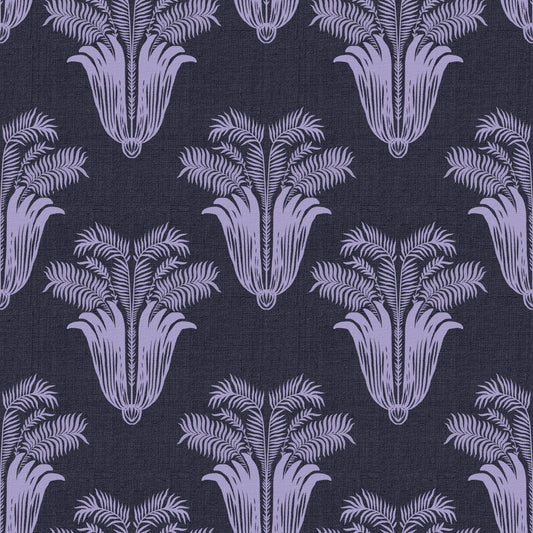 Moody Midnight Violet Botanical Wallpaper⁠