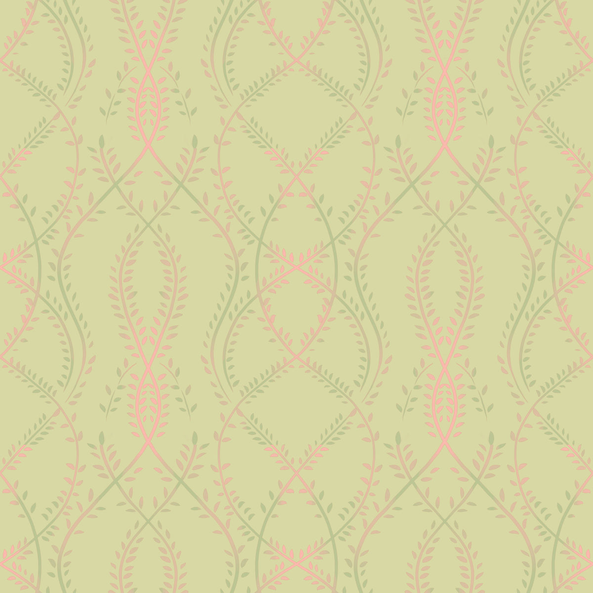 Soft Sage and Blush Pink Botanical Ogee Wallpaper⁠ in your room