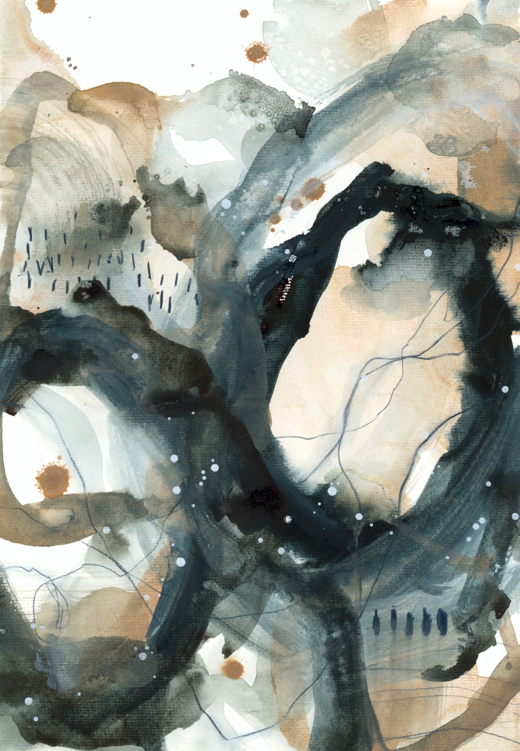 Abstract Ink Wash Wall Mural