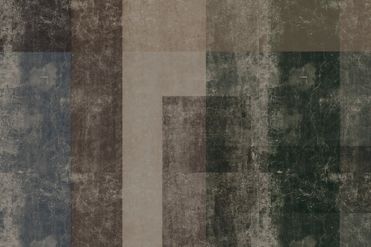 Distressed Brutalist Color Block Wall Mural in your room — zoomed